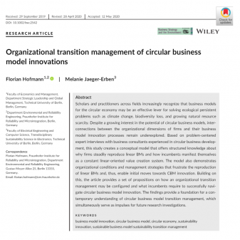 first side of the new publication Organizational transition management of circular business model innovations